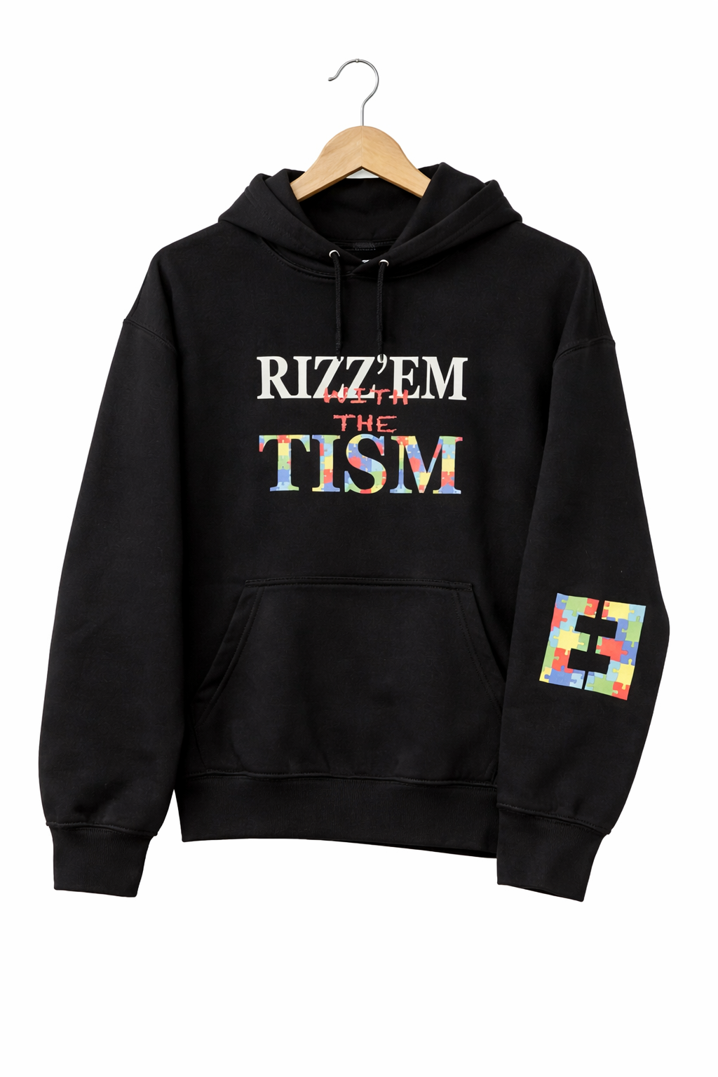 Adult (plain) black Rizzem with the Tism hoodie